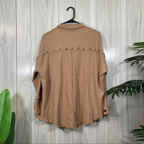 NEW Davi & Dani Studded Fringe Shirt Lightweight Layer Shacket Boho size S Small - Picture 3 of 12